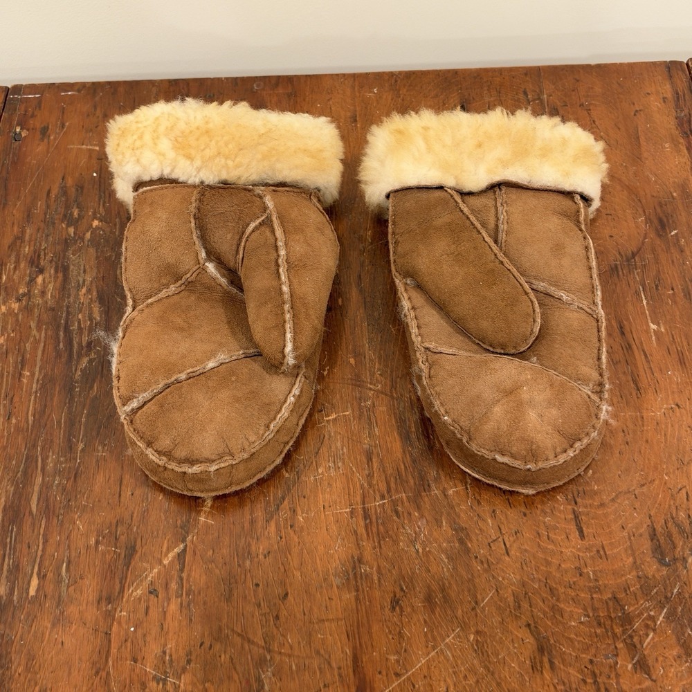 Vintage Sheepskin Lined Mittens Light Brown Leather Size XL Deerfield Leather